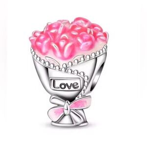 Silver and Pink Love Bouquet of Flowers Charm